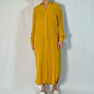 Sacha Mustard Yellow Vintage Midi Shirt Dress